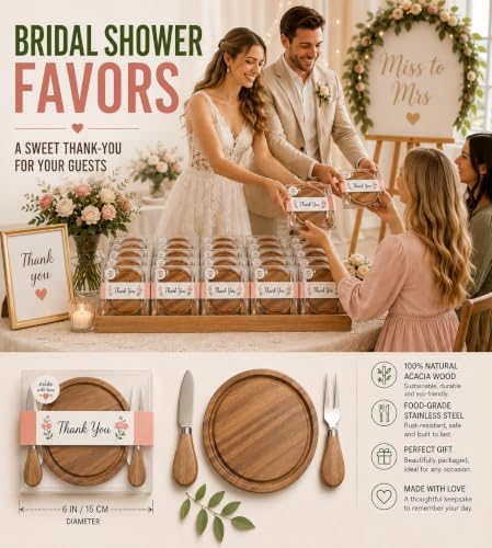 Wedding Favor Charcuterie Board Set with Knife & Fork, 6-Inch Small Personal Serving Tray, Bridal Shower & Baby Shower Game Prize Gift, Storage-Ready PP Case，Acacia - Image 3