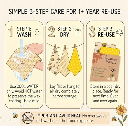 Beeswax Wraps for Food - 9 Pack Reusable Food Wraps | Sustainable, Plastic-Free Alternative to Plastic Wrap & Foil | Sandwich, Cheese, Bread & Bowl Covers for Eco-Friendly Food Storage - Image 5