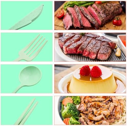 4 Sets Reusable Utensils Set with Case,Camping Cutlery Set Travel Silverware Set with Case Lunch Utensils Set for Work,Utensil Sets for Lunch Picnic Daily Use Outdoor (Lightgreen) - Image 5
