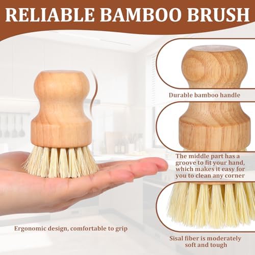 12 Pack Bamboo Scrub Brush for Dishes with Natural Sisal Bristle - Image 3