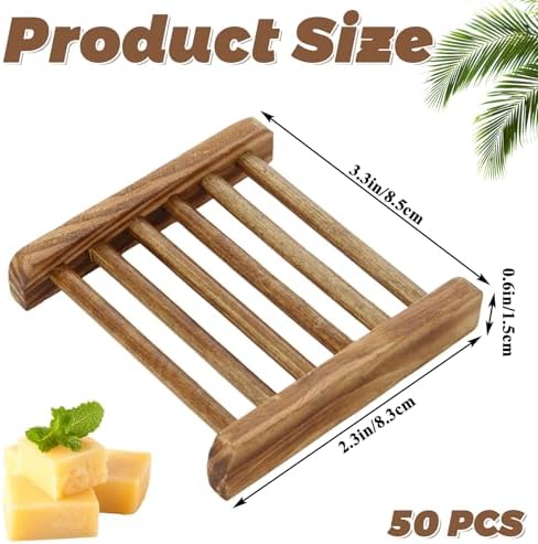 50 PCS Bamboo Soap Dish for Shower 3.3x2.3x0.6 Inch Wooden Soap Holder Self Draining Wooden Soap Tray Handmade Wood Soap Saver Bamboo Soap Holder for Bathroom, Shower, Kitchen (Charcoal Color - Image 2