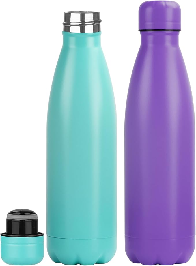 OWS 17oz Insulated Water Bottles Bulk 1/2/4 Pack, Metal Sports Water Bottles, Double Wall Vacuum BPA-Free Flask for School, Sports(teal purple 2pcs)