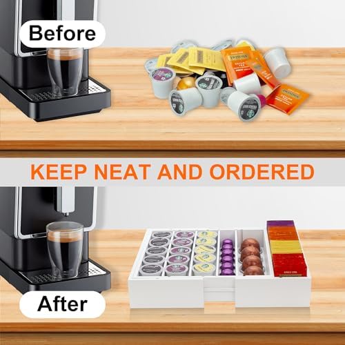 MinBoo Bamboo Drawer Organizer - Expandable K Cup & Pods Holder, Coffee Pod Storage, Tea Organizer, Versatile Kitchen Accessory Organization and Storage,White - Image 5