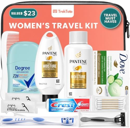 13-Piece Women’s Travel Toiletry Kit – With Premium Brand-Name Travel Toiletries by TrekTote