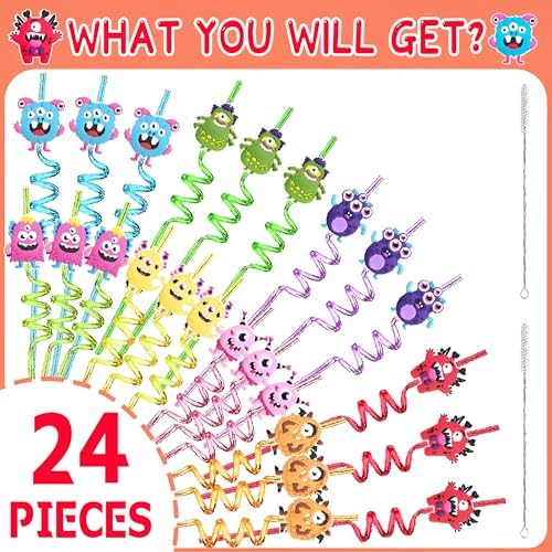 24 Reusable Monster Silly Crazy Straws for Kids School Birthday Party Favor - Image 5