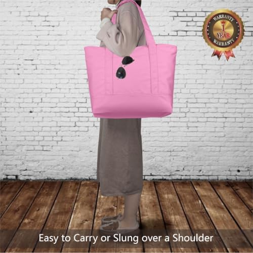 TOPDesign 3-Pack Canvas Tote Bags with an External Pocket, Reusable Grocery Shopping Bags, Top Zipper Closure, Daily Essentials (Pink) - Image 2