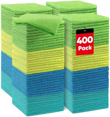 HOMEXCEL Microfiber Cleaning Cloth 400 PK, Towels for Cars, Shop Rags by HOMEXCEL