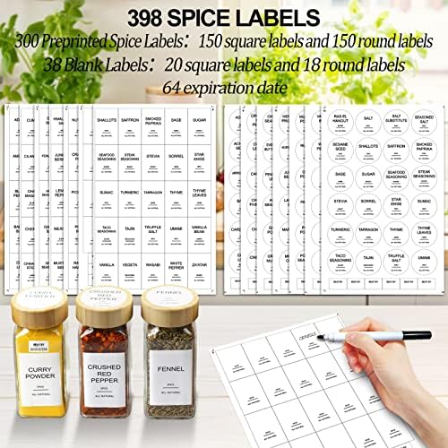 Glass Spice Jars with Bamboo Lid & 398 Label for Cabinet & Drawer Organizer - Image 3