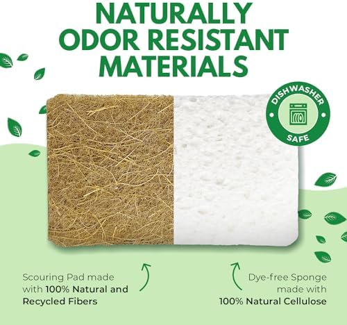 AIRNEX Biodegradable Natural Kitchen Sponges Pack of 6 - Cellulose and Coconut Walnut Scrubber Sponge - Eco Friendly Sponges for Dishes - Image 4