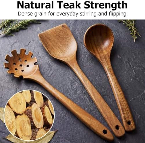 Wooden Spoons for Cooking, 3-Piece Acacia Wood Kitchen Utensil Set, Nonstick Safe Wooden Spoons, Smooth Heat-Friendly Cooking Utensils for Everyday Meals(A03) - Image 2