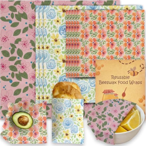 Reusable Beeswax Wraps, Watercolor Floral Wraps, 9 Pack, Sandwich Snack Bowl Bread Cover, Organic Sustainable Zero Waste Plastic-Free Food Storage, 1XL 3M 5S by Unknown