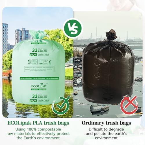 ECOLipak 33 Gallon 50 Count Large Compostable Trash Garbage Bags for Lawn - Image 4