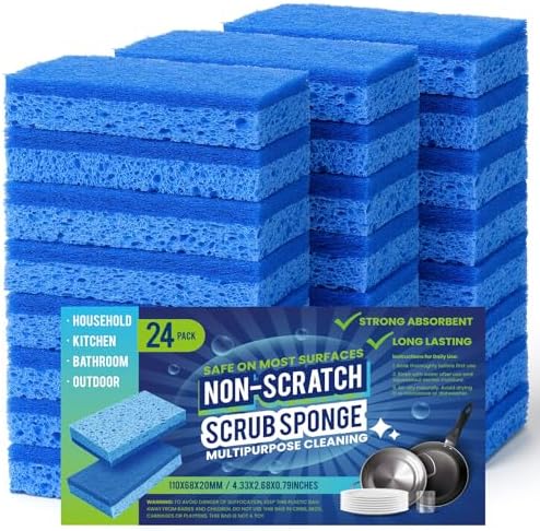Metflavor Kitchen Sponges, 24 Count, Dual-Sided Non-Scratch Scrub Sponge by Metflavor