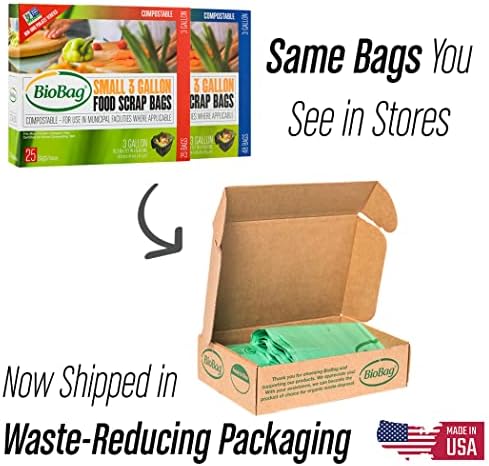 3 Gallon Compostable Food Scrap Bags by BioBag, 100 Count, BPI Certified, Meets ASTM D6400 Standards, Made in USA, Kitchen Trash Bin Liners - Image 5