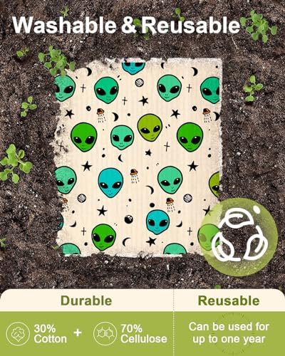 Miss Adola Swedish Dishcloths for Kitchen - 5 Pack Reusable Dish Cloths for Washing Dishes Absorbent Cute Funny Kitchen Towels Cleaning Sponge, Alien - Image 3