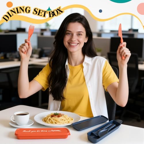 24 Pack Reusable Travel Utensils Set Case Thank You for Being Awesome Appreciation Gifts Bulk for Employee Coworker Student Portable Lunch Utensils Wheat Straw Fork Spoon Knife for Picnic(Light Color) - Image 5