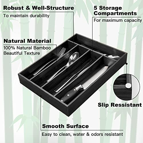 Besilord Bamboo Silverware Holder - Drawer Organizer with 5 Slots (Black) - Image 3