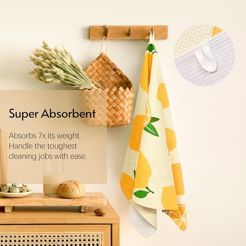 Eulnars Kitchen Towels, 18" x 30" Dish Towels, Microfiber Tea Towels for Kitchen Drying, Superior Absorbency, Lemon Cherry Series, 2-Pack - Image 2