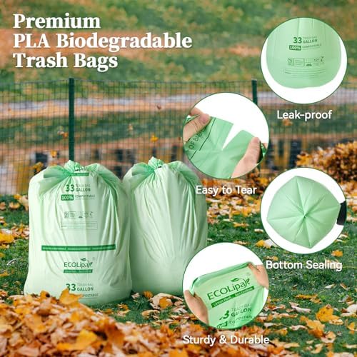 ECOLipak 33 Gallon 50 Count Large Compostable Trash Garbage Bags for Lawn - Image 6