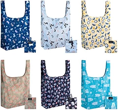 Reusable Grocery Bags 6 Pack Foldable, Washable Large Tote for Shopping by Masirs