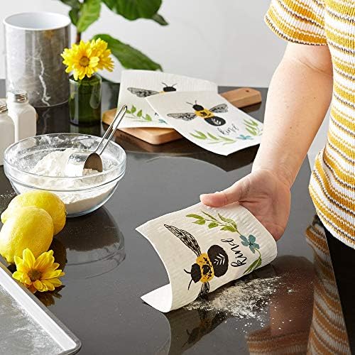 DII Swedish Dishcloths for Kitchen & Cleaning, Reusable, Machine Washable & Dishwasher Safe, Biodegradable, 7.75 x 6.75, Bee Kind, 3 Piece - Image 5
