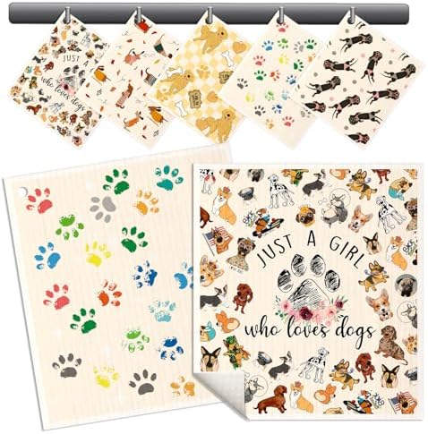 Miss Adola Swedish Dishcloths for Kitchen - 5 Pack Reusable Dish Cloths for Washing Dishes Absorbent Cute Funny Kitchen Towels Cleaning Sponge, Little Puppy by MissAdola