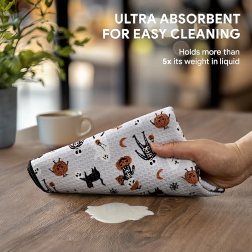 RECYCO Halloween Waffle Kitchen Towel Set of 2 - Quick Dry Microfiber Sustainable Dish Towels - Absorbent Reusable Cleaning Tea Towels - Lightweight Hand Towels,16”x 28”, Spooky Soiree - Image 5
