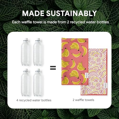 RECYCO Waffle Kitchen Towel Set of 2 - Quick Dry Microfiber Sustainable Dish Towels - Ultra Absorbent Reusable Cleaning Tea Towels - Lightweight Hand Towels,16”x 28”, Banana Joy - Image 6