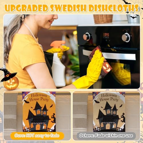 Lucomb 8 Pack Halloween Swedish Dishcloths Reusable, Kitchen Sponges Soft Absorbent Dish Towels Swedish Dish Cloths Washable Decorative for Kitchen Washing Dishes Bathroom Office Hand Towel Cleaning - Image 3