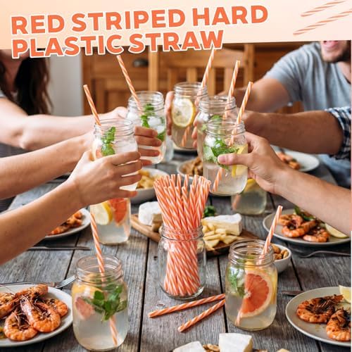 Honeydak 50 Pcs Reusable Plastic Straws Bulk,Orange and White Stripe - Image 4
