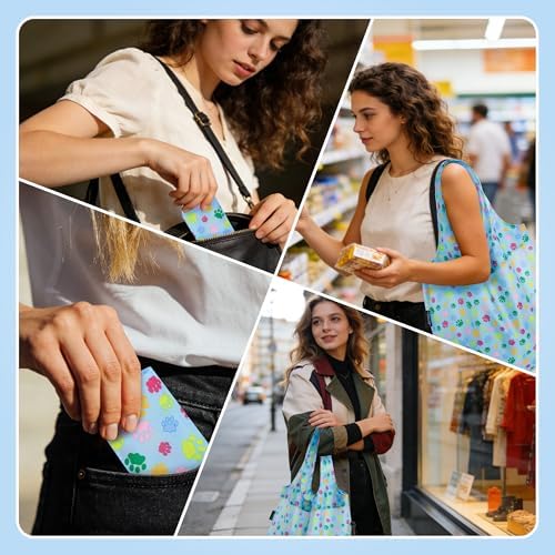 HOLYLUCK Reusable Grocery Bags,Heavy Duty Foldable Shopping Tote Bag (Standard, 3 Blue Dog Paw Prints) - Image 2