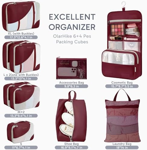 OlarHike 10 Set Packing Cubes for Travel,Gifts for Women Mom,Anti-Tearing Suitcase Organizer,with Over 1000 pcs Mesh Holes,Vacation Essentials & Accessories for Cruise Ship - Image 2