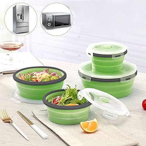 Collapsible Bowls with Lids, Space Saving Silicone Food Storage Containers for Travel Essentials, Camper Must Haves Rv Camping Accessories for Trailers inside, Salad Container for Lunch Green - Image 5