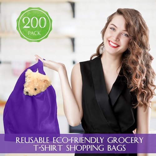 Windyun Large Grocery T-shirt Bags Bulk Reusable Non Woven Shopping Bag Foldable Gift Tote with Handle, 20.5x11x5.5 Inch - Image 4