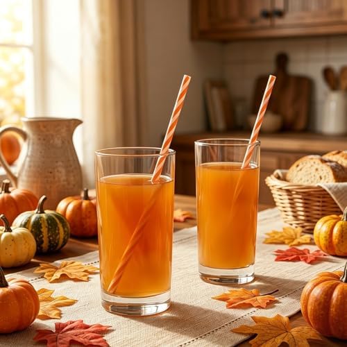 JANYUN 30 Pcs Reusable Orange and White Striped Straws with Cleaning Brush - Image 5