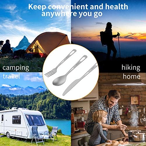 OUTXE Titanium Flatware Knife Fork Spoon Set Lightweight Ti Camping Utility Cutlery Set with Carrying Bag for Traveling Picnic Hiking - Image 6