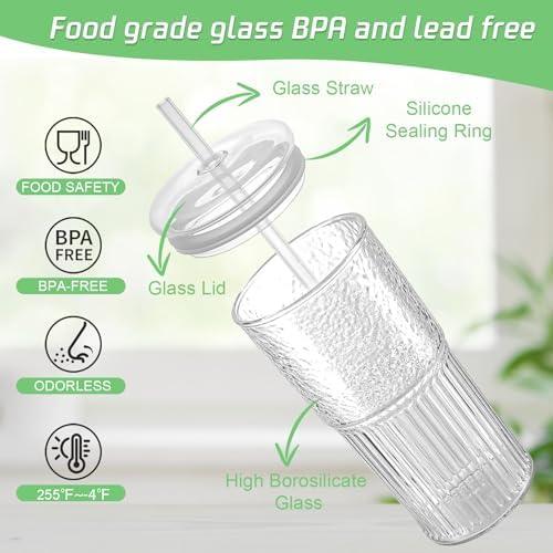 Luiaiog Glass Cups with Lids and Glass Straws, High Borosilicate 20OZ Tumblers (2Pcs) for Coffee, Tea, Juice, Smoothies, Hot/Cold Drinks at Home, Office（Creative Drink Label Design） - Image 3