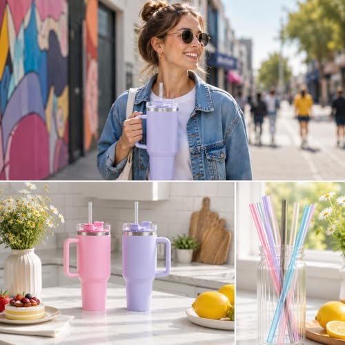 Replacement Straw Compatible with 40 oz Stanley Quencher Tumbler, 12 Inch Extra Long Reusable Plastic Straws for 40 Oz Cup, Pink-6 Pack - Image 6