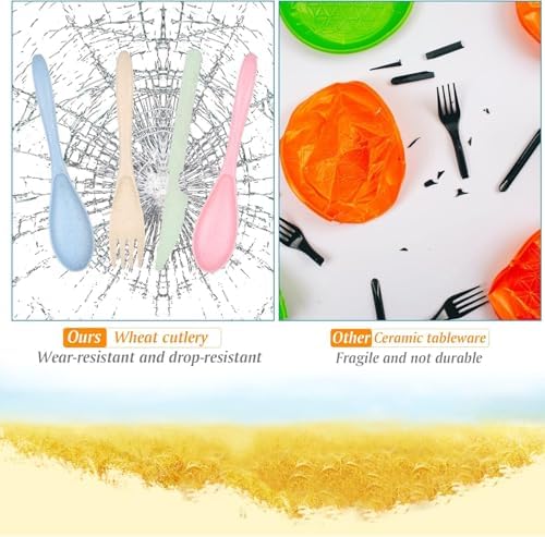 Zoyiancy 10 Sets Wheat Straw Cutlery Set, Reusable Flatware Utensils Set - Image 5