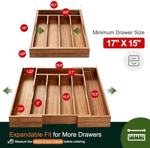 Expandable Acacia Kitchen Drawer Organizer for Cutlery and Utensils, Adjustable Acacia Wood Cutlery Tray in Drawer for Flatware and Silverware in Kitchen - Image 2