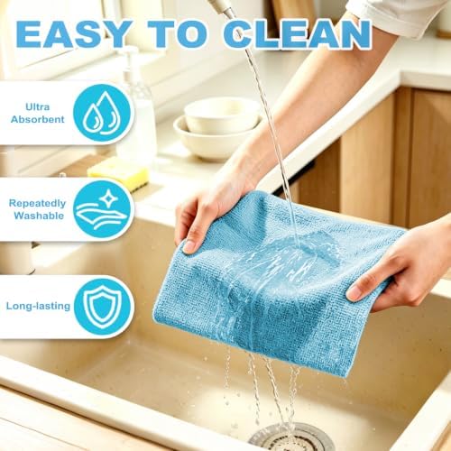 Puomue 165 Pack Microfiber Cleaning Cloth Roll, Tear Away Reusable Towels, 11" X 9", Ultra Absorbent & Lint Free Microfiber Cloth for Cleaning, Kitchen, Window (Grey＋Pink＋Blue, 11" L x 9" W) - Image 6
