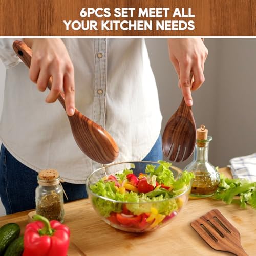 Wooden Spoons for Cooking 6PCS Teak Wood Cookware Utensil Set - Image 6