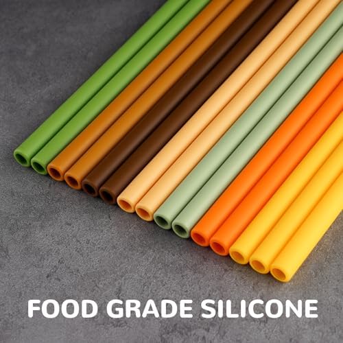 Tomorotec 15-Pack 12.2" Reusable Silicone Drinking Straws for Stanley Tumblers 20oz, 30oz, 40oz with 2 Cleaning Brushes, BPA-Free Food-Grade Flexible Straws for Fall Autumn Thanksgiving Use (Garden) - Image 2