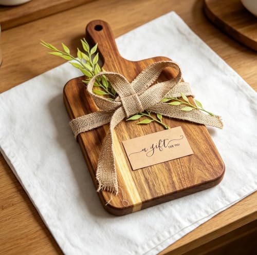 ZeQi Premium Acacia Wood Cutting Board Gift Set, Perfect Housewarming Gift, Wooden Serving Board with Handle, Kitchen Decor, Decorative Cutting Board - Image 5