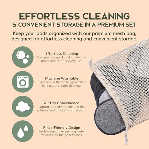 GREENZLA Reusable Makeup Remover Pads | 12 Pack | Bamboo Charcoal - Image 5