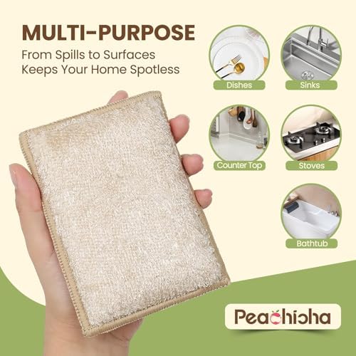 Bamboo Sponges for Dish Washing Reusable Dish Sponge Multi Use Kitchen Sponges Non-Scratch Reusable Cleaning Pads for Dishes, Pots and Pans, Pack of 5 - Image 4