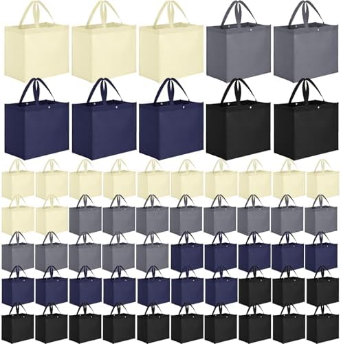 Zhehao 60 Pcs Reusable Grocery Shopping Bags Large Foldable Gift Tote Non Woven Fabric Bags with Handle and Plastic Button for Birthdays, Bridesmaids, Party Favors, 15 x 9.5 x 13 Inch (Neutral Colors) by Zhehao