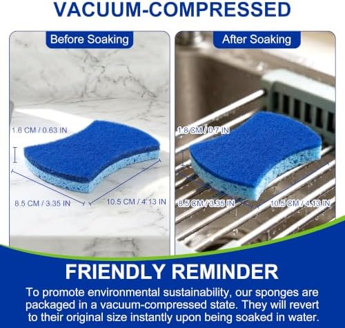 LILAC Non Scratch Sponges, 12 Count, Natural Cellulose Scrub Sponge for Dishes, Non Stick Cookware, Kitchen, Bathroom, Household (Blue) - Image 5