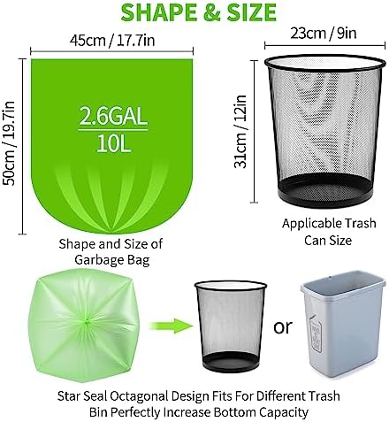 Biodegradable Small Trash Bags, 3 Gallon / 10L, 200 Count | Premium Thick Garbage Bags, Unscented Eco-Friendly Bin Liners for Kitchen, Bathroom, Office & Bedroom | EnvoWise Compostable Trash Bags - Image 2