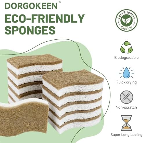12 Pack Biodegradable Kitchen Dish Sponges, Natural Plant-Based Coconut Fiber and Compostable Cellulose Sponge, Non-Scratch Heavy Duty Sponges for Non-Stick Cookware, Kitchen Household Cleaning - Image 6